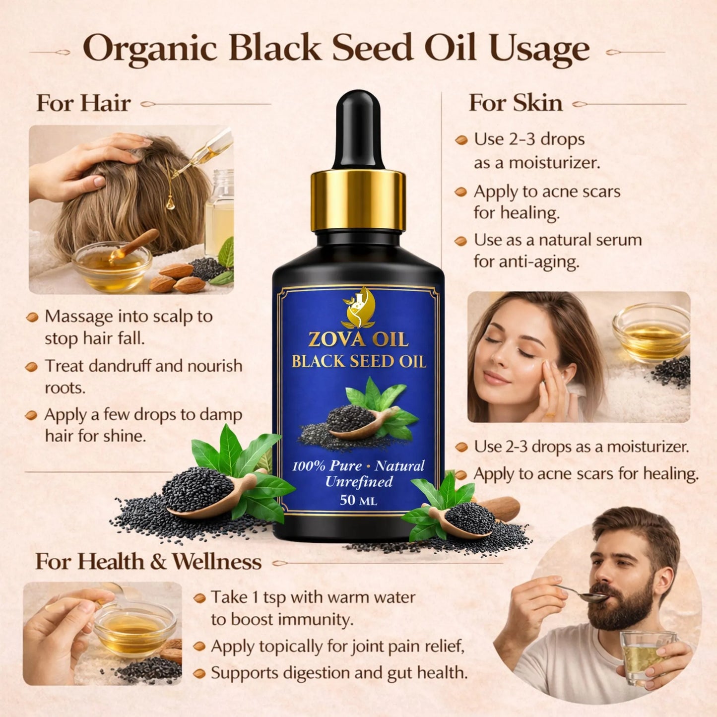 - Pure Black Seed Oil for Hair Growth & Skin Nourishment - Zova Oil - product_type - Pure Black Seed Oil for Hair Growth & Skin Nourishment - Zova Oil -  