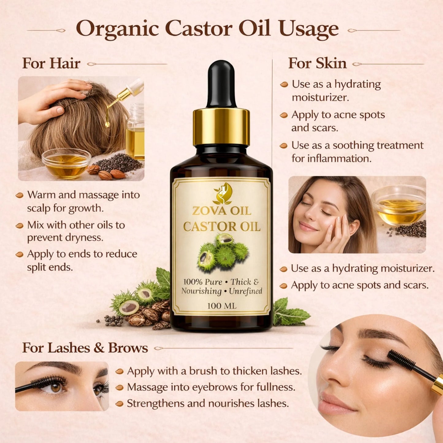 - Pure Castor Oil for Hair Growth & Skin Hydration - Zova Oil - product_type - Pure Castor Oil for Hair Growth & Skin Hydration - Zova Oil -  